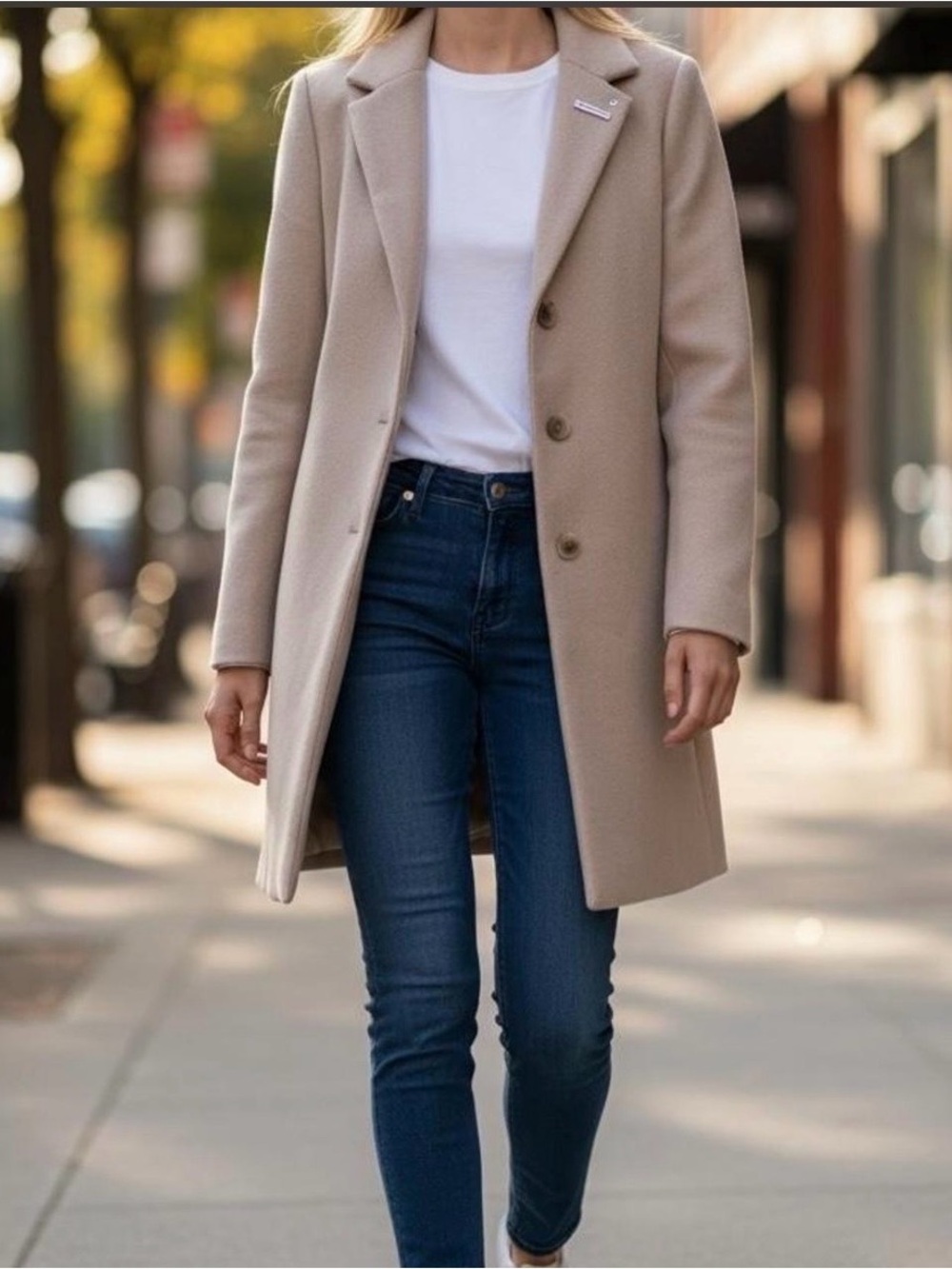 Calvin Klein Camel Classic Single Breasted Coat Size Small